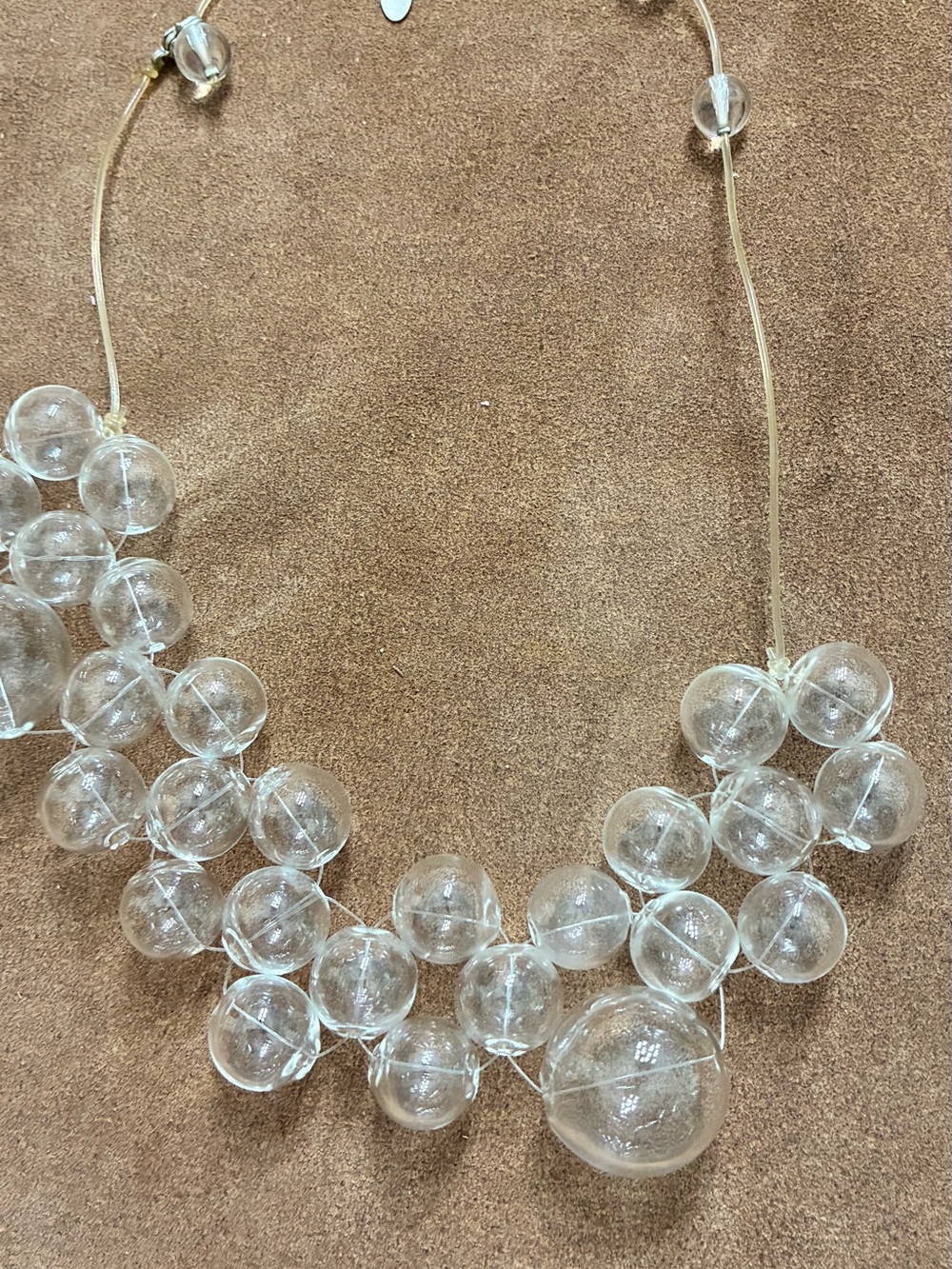 Clear Bubble Cluster Statement Necklace with silver tone wire.